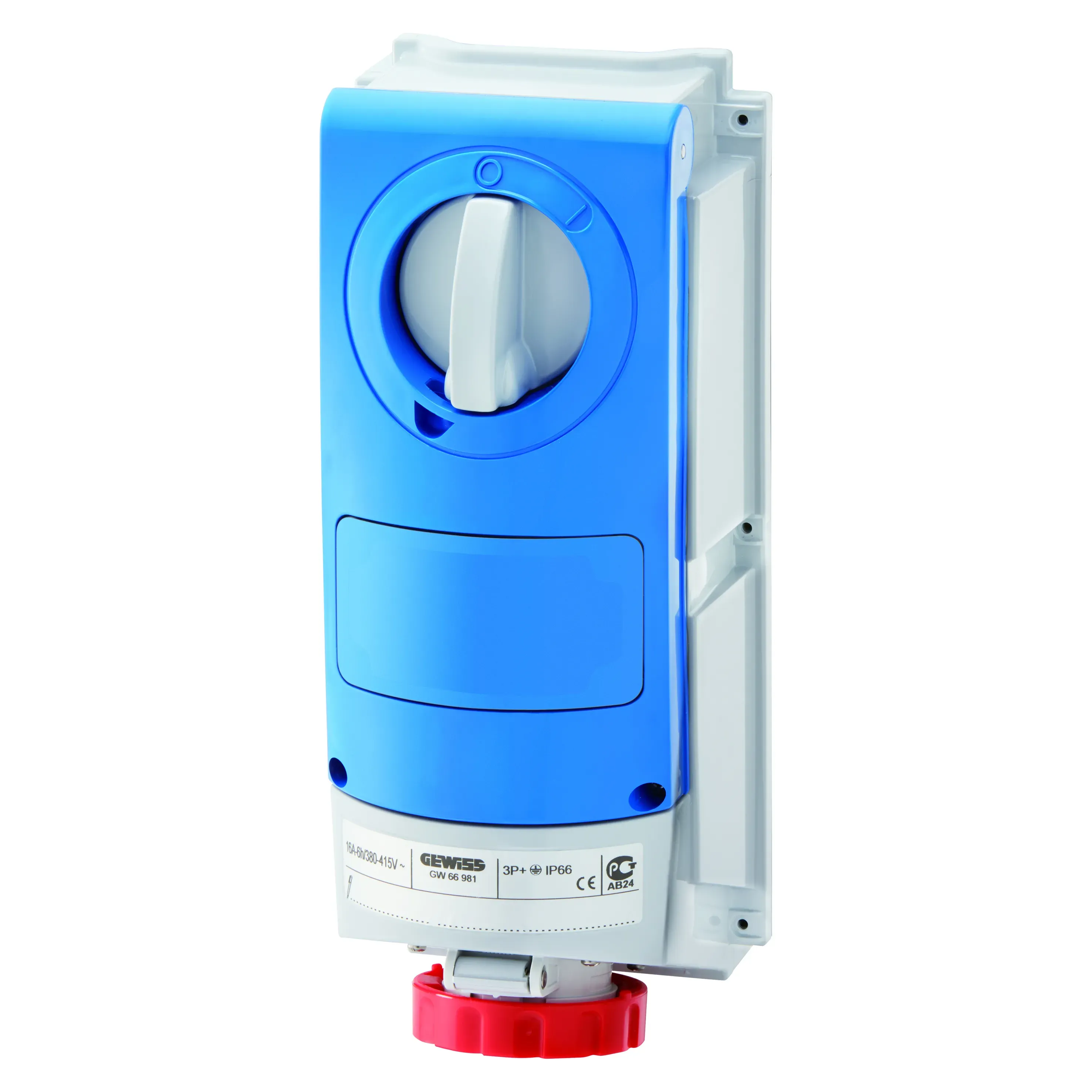 Priza Interblocata Fixa Verticala Fara Fund Fara Baza De Sustinere A Combustibilului Pentru Utilizare Intensa 2P+E 16A 380 415V 50/60Hz 9H IP66 Gewiss GW66541