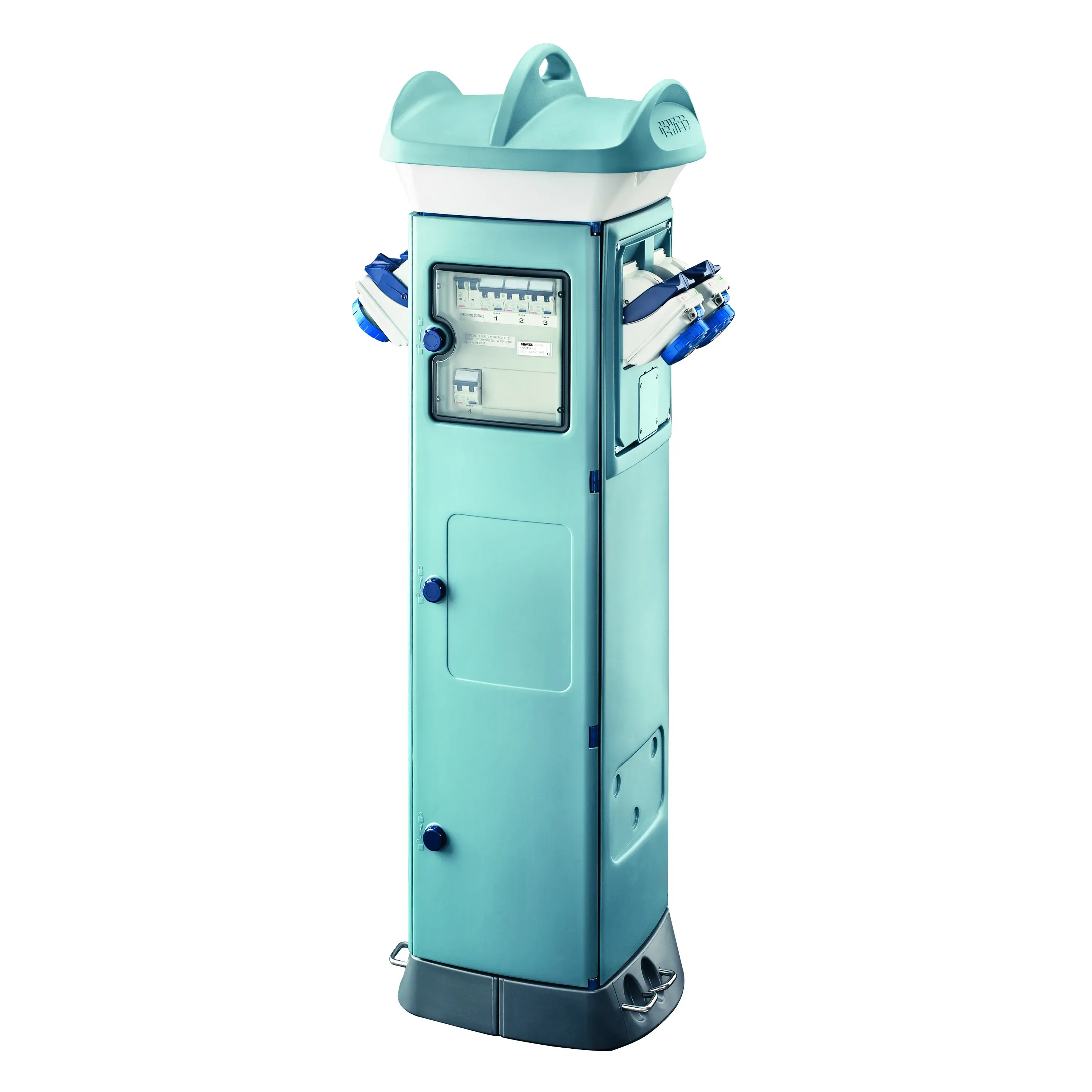 Qmc63C Cablat Pentru Camping Decolare Laterala Dubla 4 Prize 2P+E 16A Combibloc IP55 Albastru Deschis Gewiss GW68856A