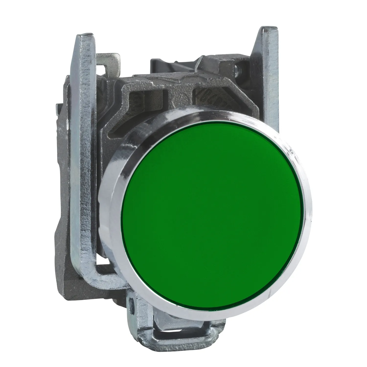 Buton incastrat complet, verde Ø22 cu revenire cu arc 1NO 