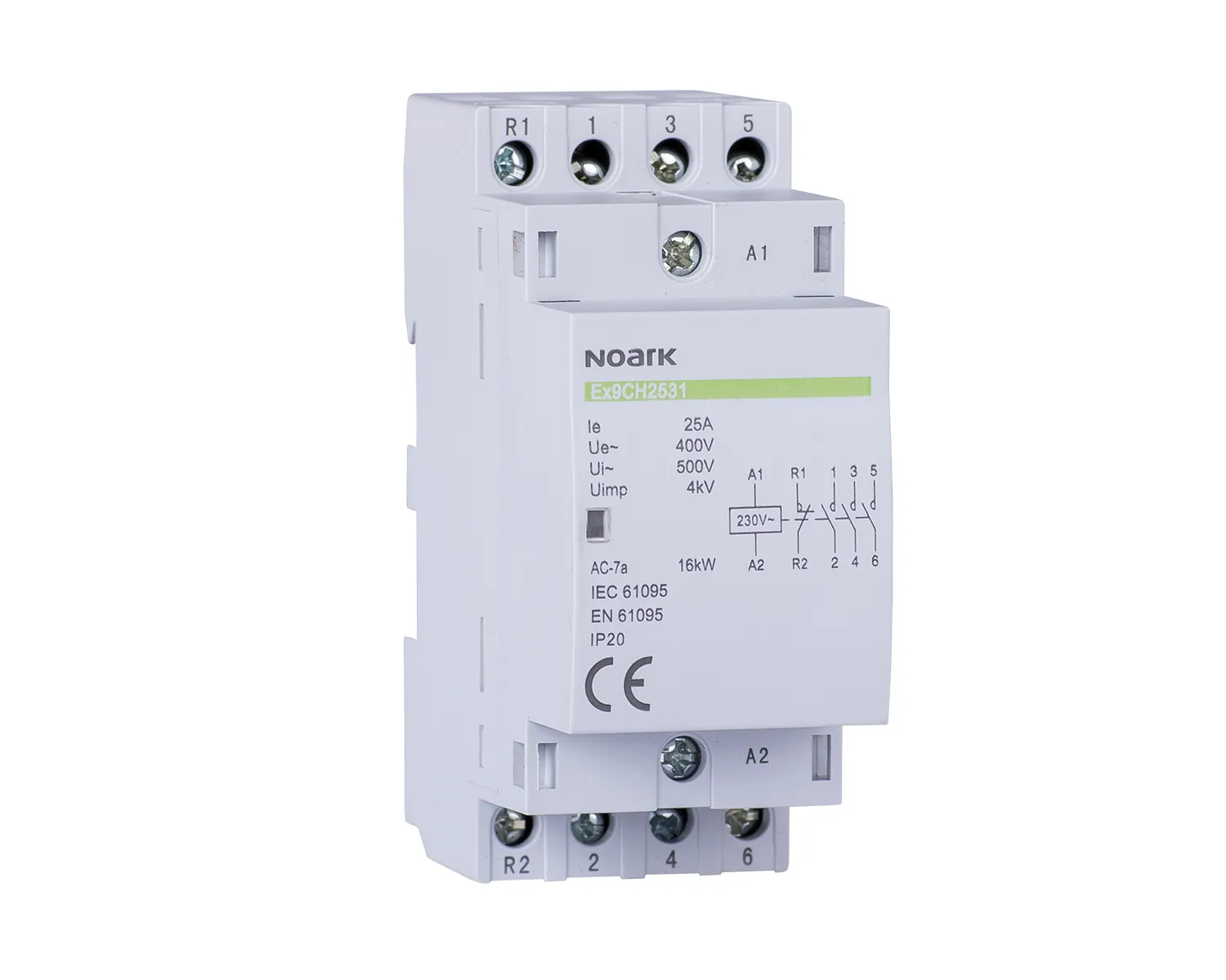 Contactor modular, 25 A, cont, 230 V, 4 NO  contact, 102412, Ex9CH25 40, 230V 50/60Hz, Noark 