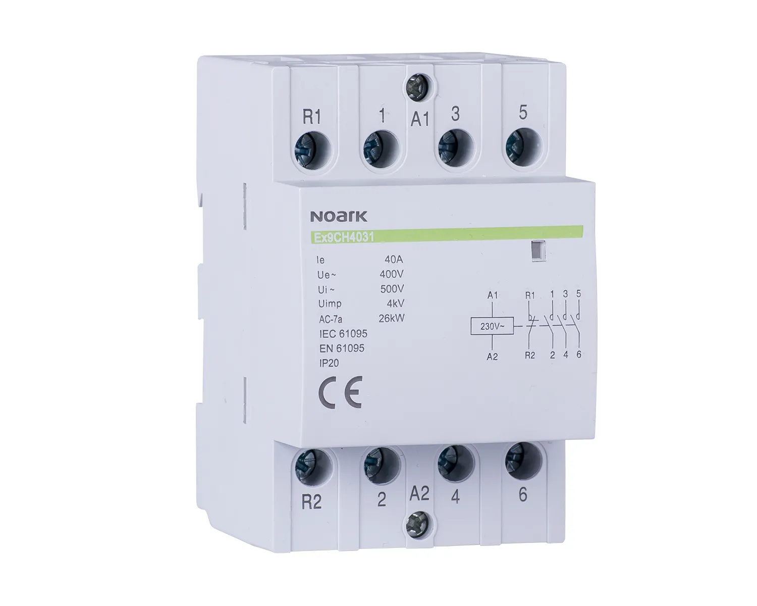 Contactor modular, 40 A, cont 220/230 V, 4 NO  contact, 102420, Ex9CH40 40 220/230V 50/60Hz, Noark 